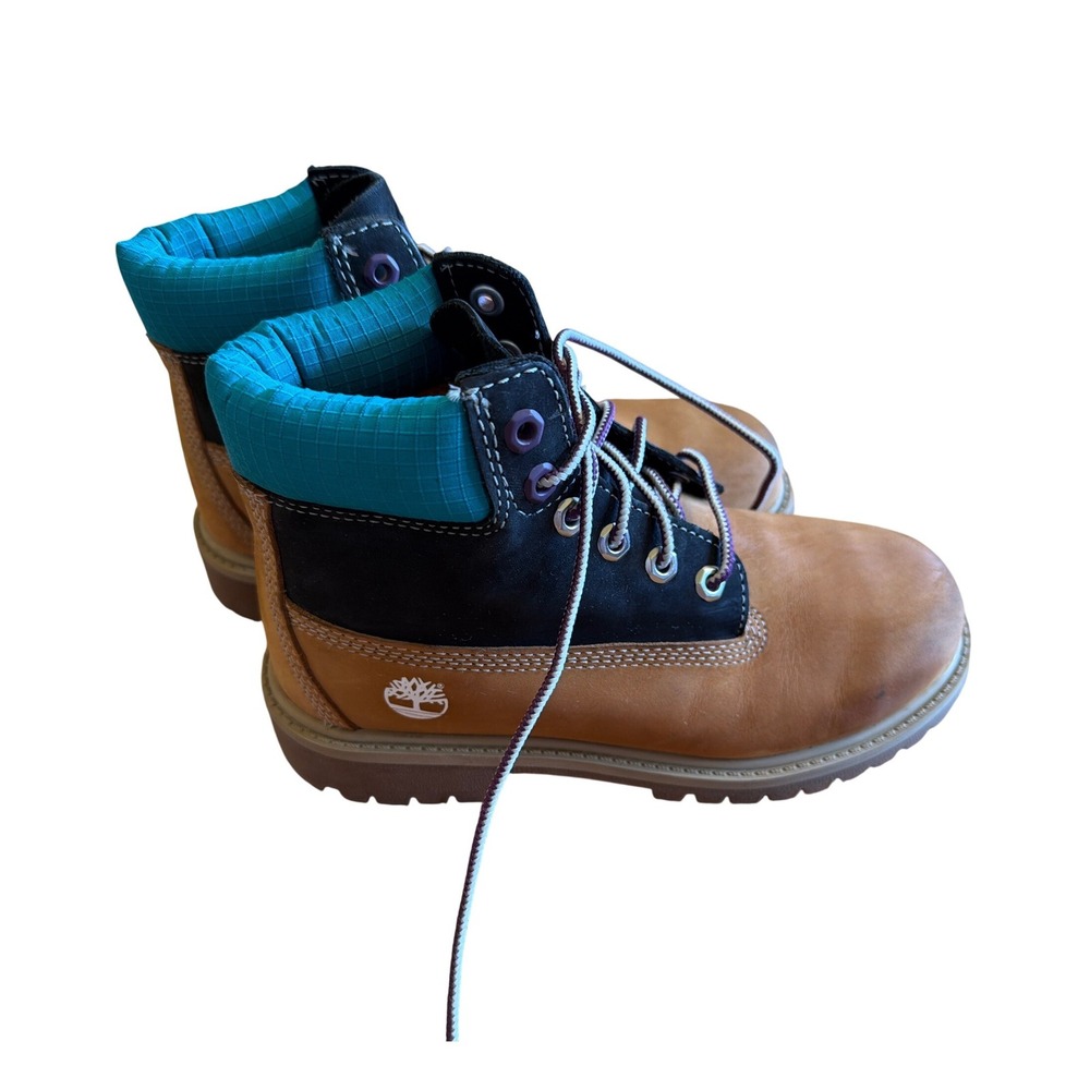 Timberland 6" Premium Nubuck Waterproof Boots Wheat Teal A2M7T Youth Size 2